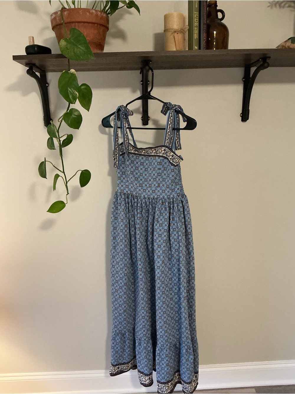 Lucky Brand Blue Printed Tie-Strap Midi Dress